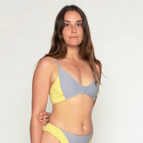NEW Free People Seea Vega Lotus Gray and Yellow Bikini Top, NWT, Small, MSRP $75 - Picture 1 of 14